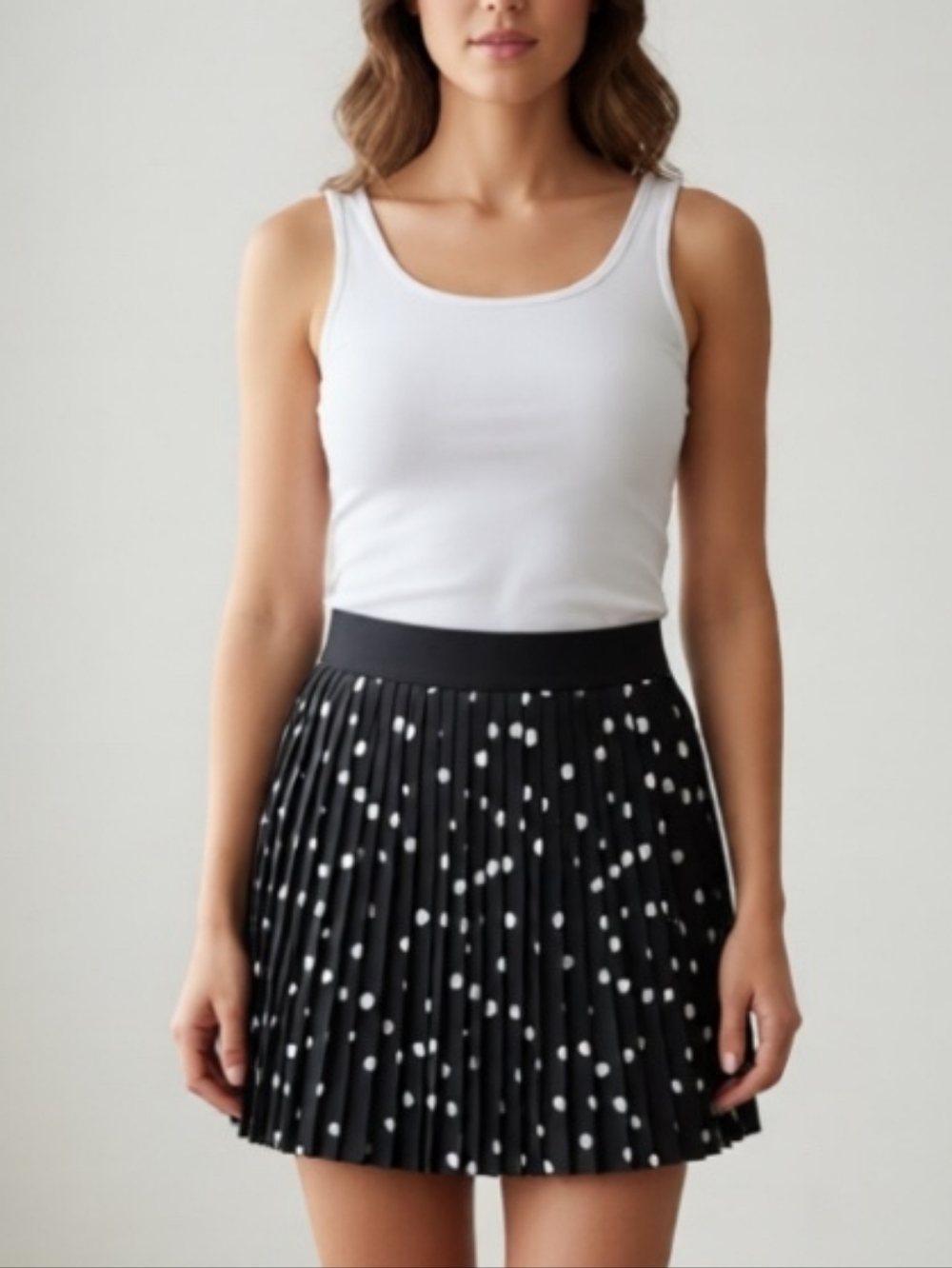 Black Pleated Polka Dot Mini Skirt - Classic Women’s Skirt Small